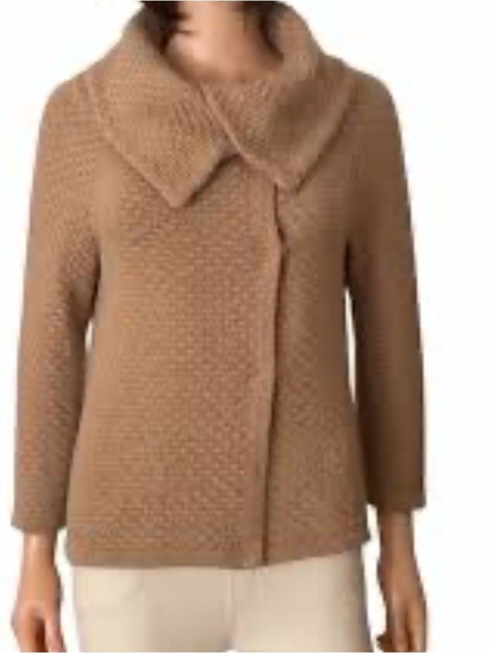 Girls' Camel Textured Wool-Blend Coat with Wide Collar